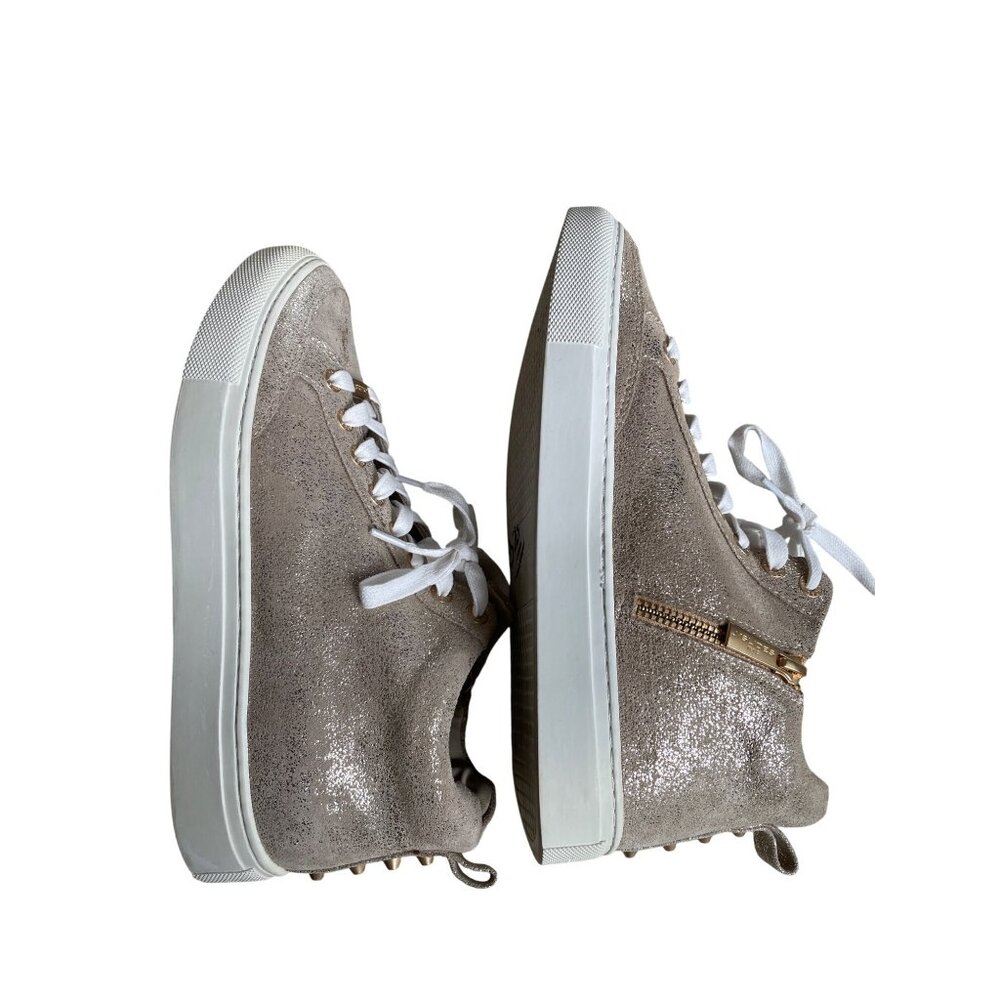 J/Slides | Ludlow Women's 7.5 Gold Metallic Leather High Top Lace Up Sneaker - Picture 8 of 9